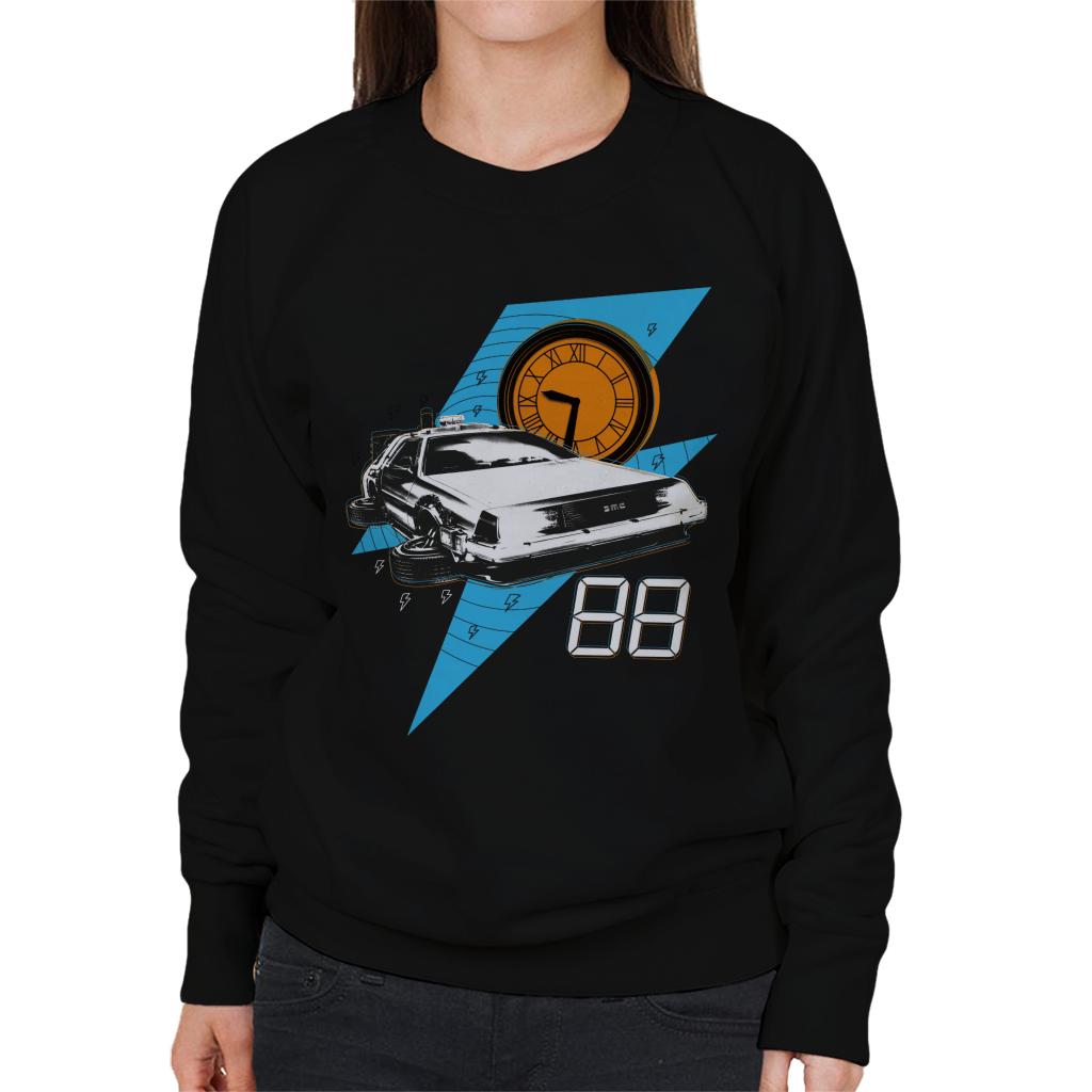 Back to the Future 88 Clock And Delorean Women's Sweatshirt product image 1